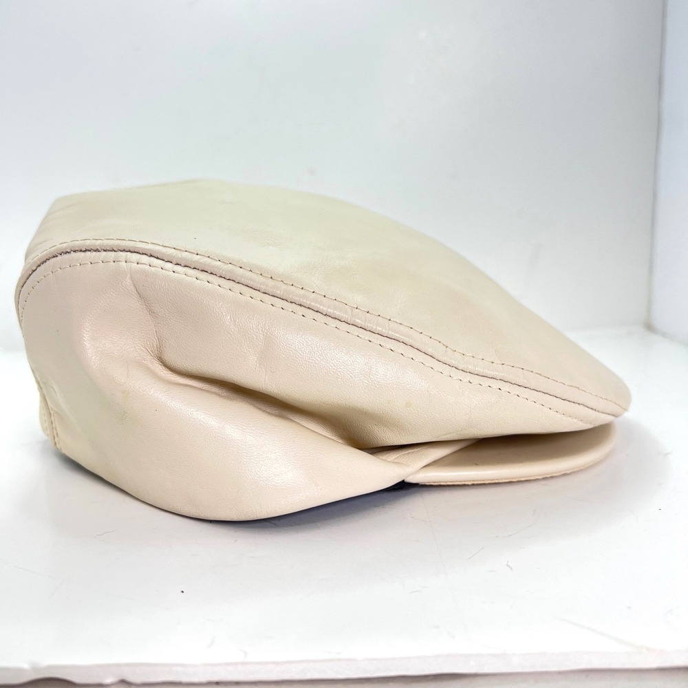 Park Royal Vintage Mens Genuine Leather Flat Cap Cream Driving Hat XL USA Made